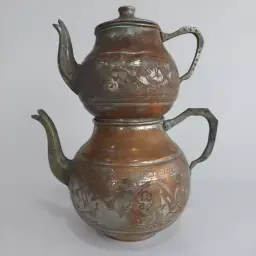 Antika bakır demlik ve çaydanlık seti